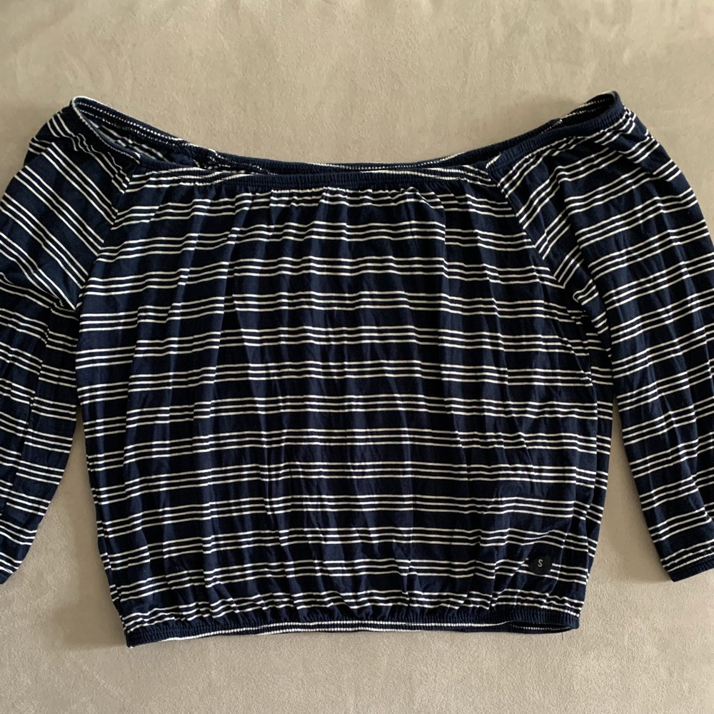 Hollister navy&white striped off the shoulder top